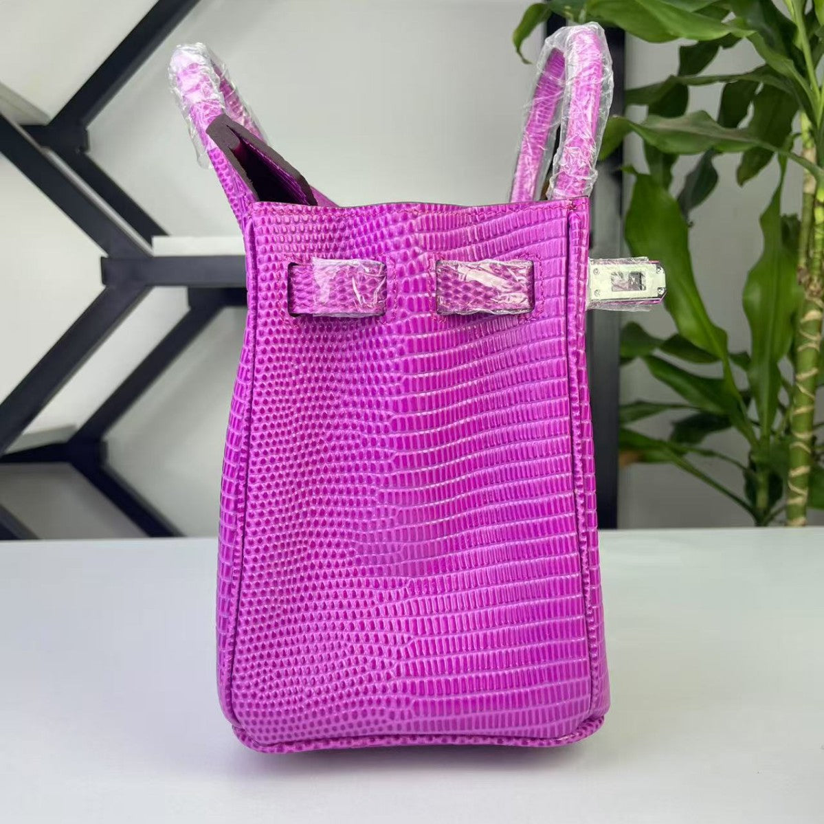 Genuine Top Layer Cowhide Lizard-Embossed Birkin-Style 25cm Bag for Women, Top Handle Crossbody Purse, Light Luxury Casual Handbag for Ladies