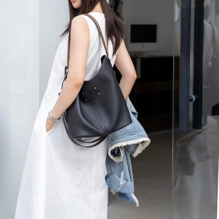 Genuine Top Layer Cowhide Hobo Bucket Bag for Women, Large Capacity Top Handle Shoulder Tote, Premium Leather Handbag for Ladies