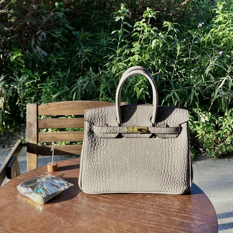 Chic Croc-Embossed Birkin-Inspired Tote Bag for Women, Premium Genuine Leather Shoulder Crossbody Top-Handle Handbag with Dopamine Bright Colorful Style, High-End Everyday Purse
