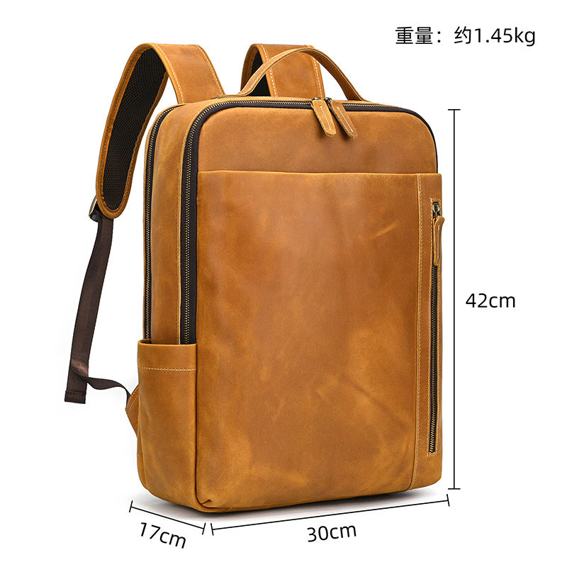 Men's Crazy Horse Leather Backpack Vintage Travel Daypack for Women Students, Genuine Leather Casual Rucksack Large Capacity