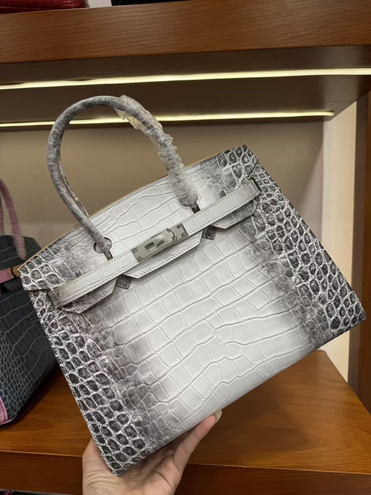 Women's Crocodile-Embossed Leather Birkin-Style Tote Bag 30cm, Hermès-Inspired Top-Handle Handbag with External Stitching, Genuine Top-Layer Cowhide Purse with Steel Hardware, Luxe Everyday Carryall Satchel