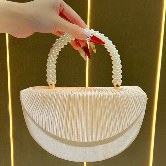 Women's Pleated Wedding Evening Bag, Elegant Top-Handle Purse for Birthday Banquet Formal Dress, Glamorous Party Clutch for Special Occasions