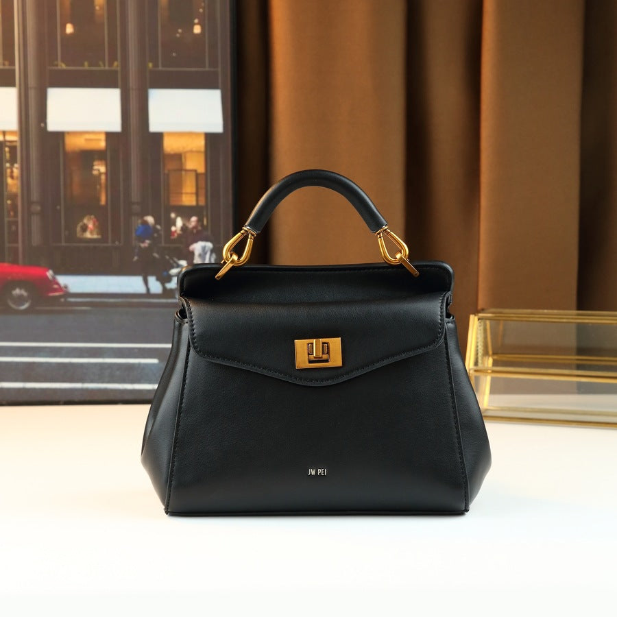 Ultra-Soft Leather Lock Buckle Mini Square Bag for Women Light Luxury Shoulder Crossbody Handbag, Premium Commuter Purse with Elegant Hardware
