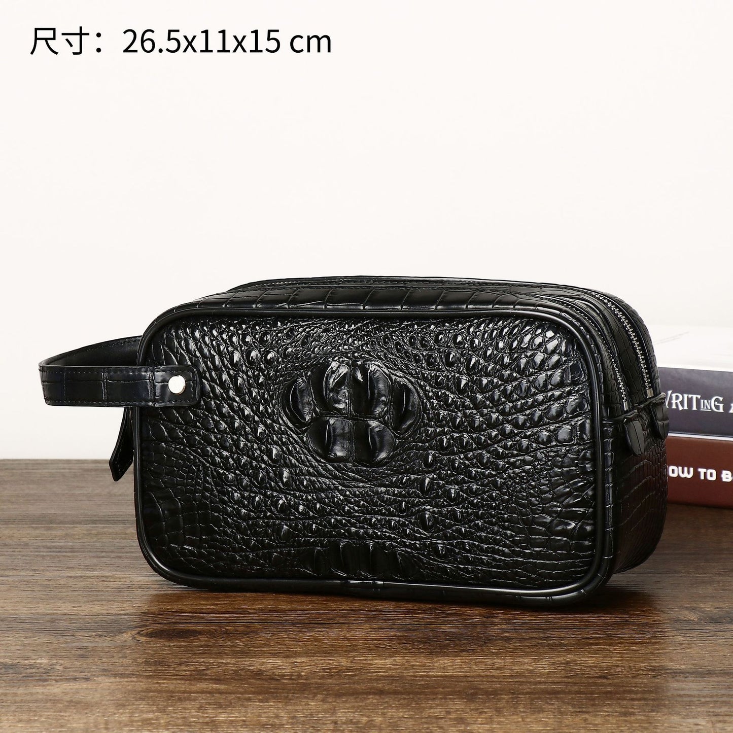 New Arrival Croc-Effect Double-Zip Executive Bag for Men, A Large Minimalist Top-Handle Clutch with Urban Simple Design, Perfect for Business & Daily Use