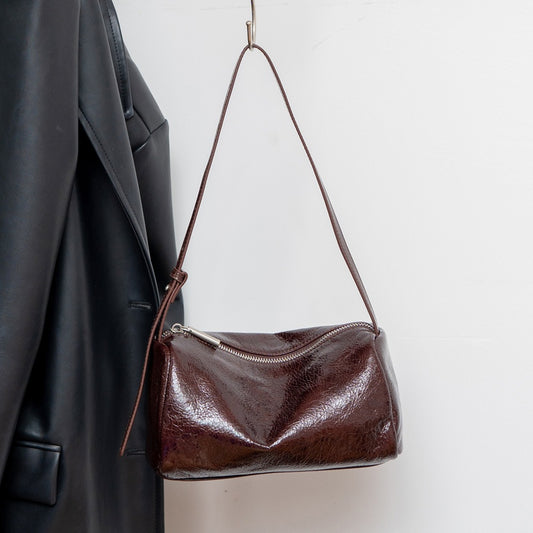 Genuine Top Layer Cowhide Vintage Boston Pillow Bag for Women, New Versatile Commute Shoulder Crossbody Purse, Premium Textured Leather Handbag for Ladies