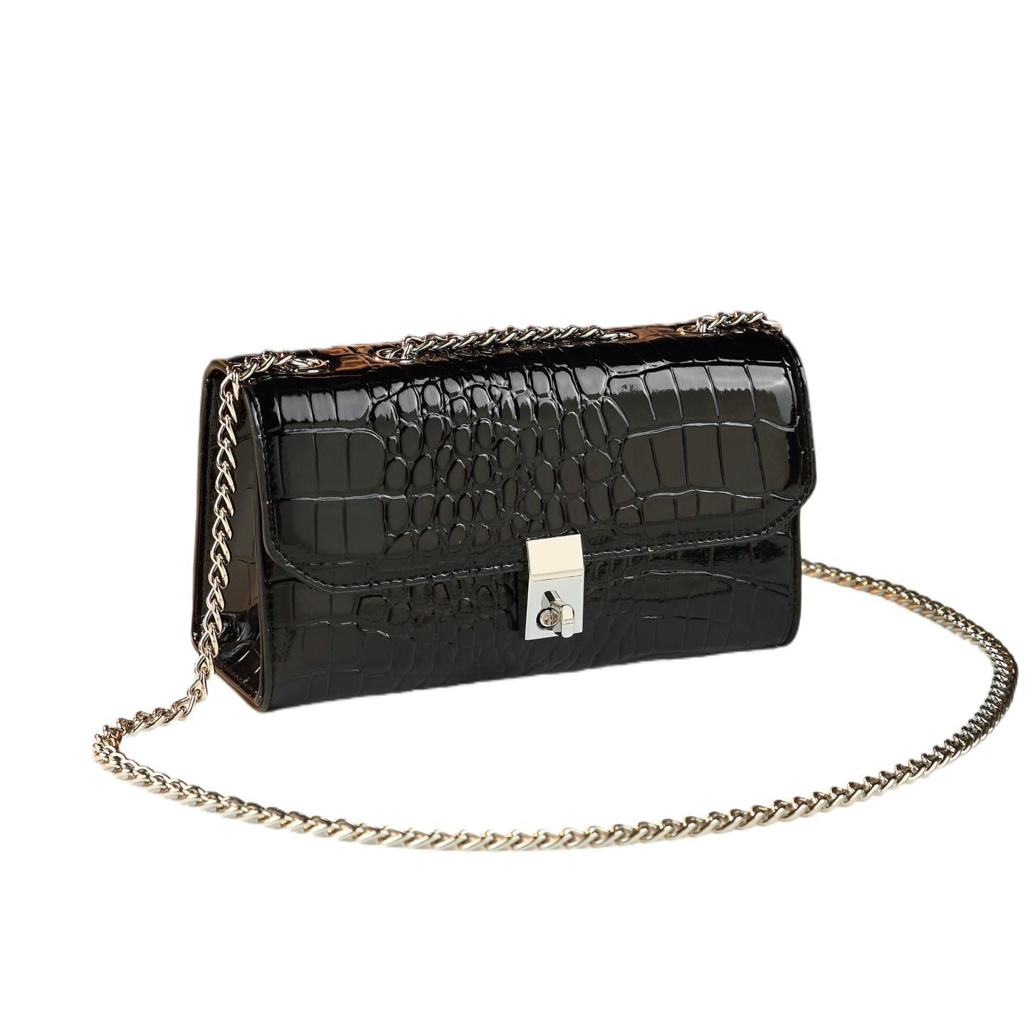 New Arrival Vintage Croc-Effect Small Crossbody Bag for Women, A Chain Shoulder Underarm Handbag with Versatile Fashionable Design
