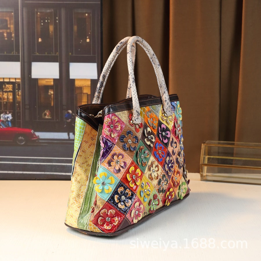 New Arrival Floral Color-Blocked Handbag for Women, A Trendy Top-Handle Crossbody Shoulder Bag with Versatile Fashionable Design, Perfect Everyday Purse