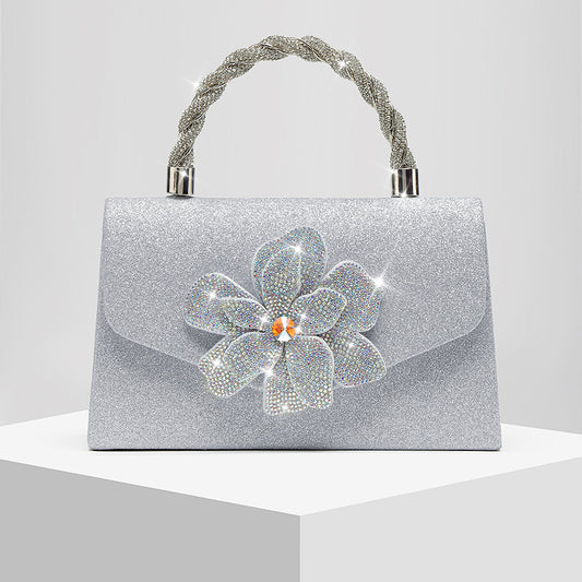 Sparkly Rhinestone Applique Evening Clutch Bag for Women, New Chain Envelope Purse, Formal Wedding Party Gown Handbag for Ladies
