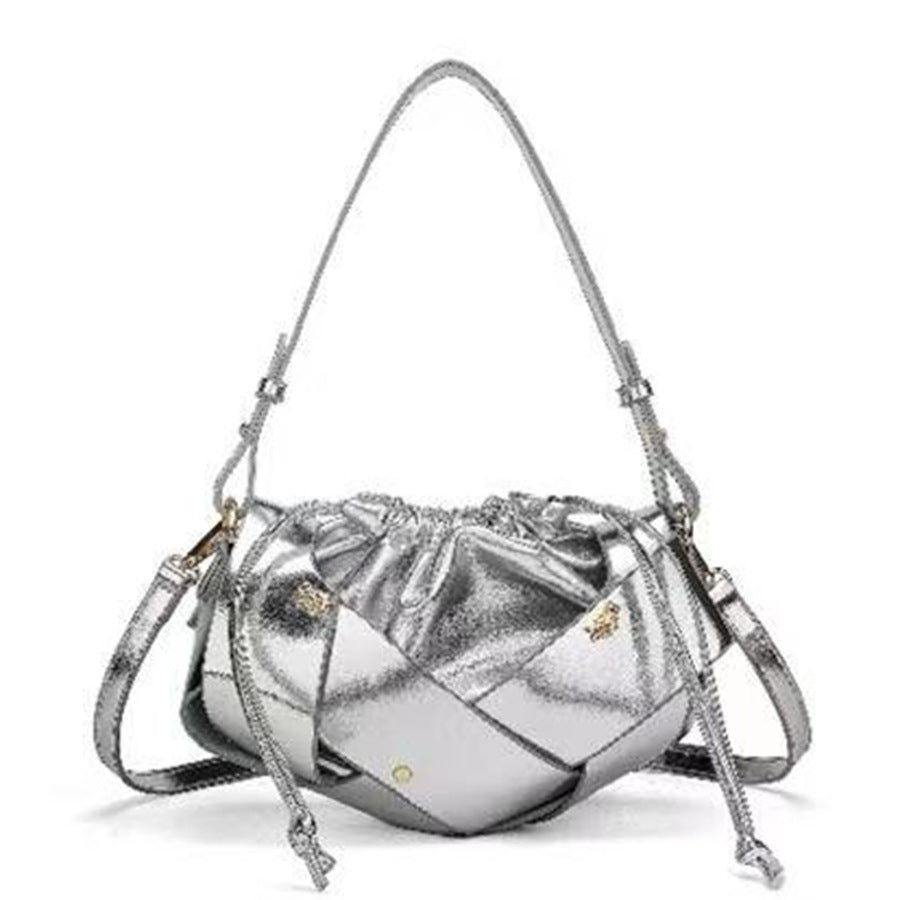 Drawstring Woven Bucket Cloud Bag for Women Light Luxury Shoulder Crossbody Handbag, Pleated Purse with Multi-Color Versatile Design