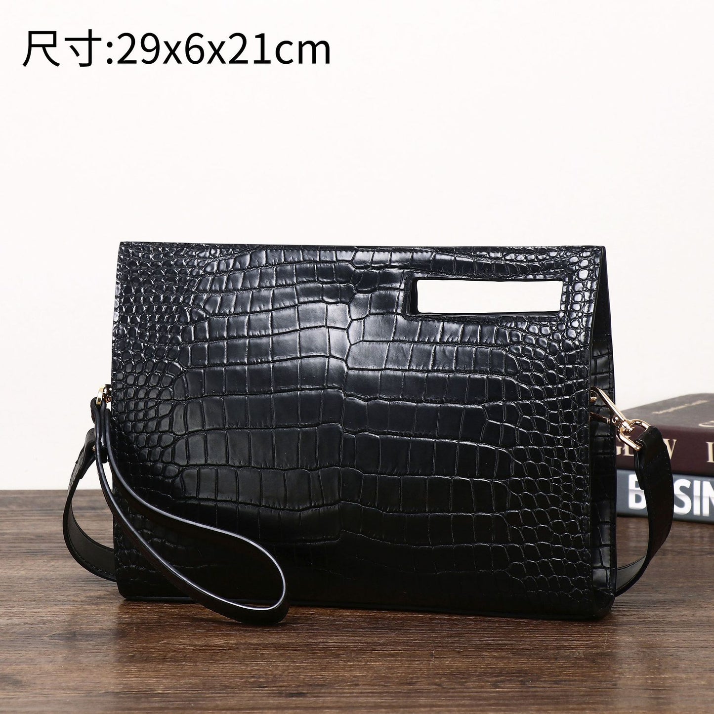New Arrival Croc-Effect Large Multi-Functional Clutch for Men, A Business Document Organizer with Shoulder Crossbody Strap & Spacious Design