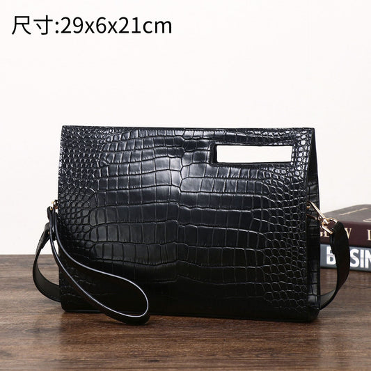 New Arrival Croc-Effect Large Multi-Functional Clutch for Men, A Business Document Organizer with Shoulder Crossbody Strap & Spacious Design