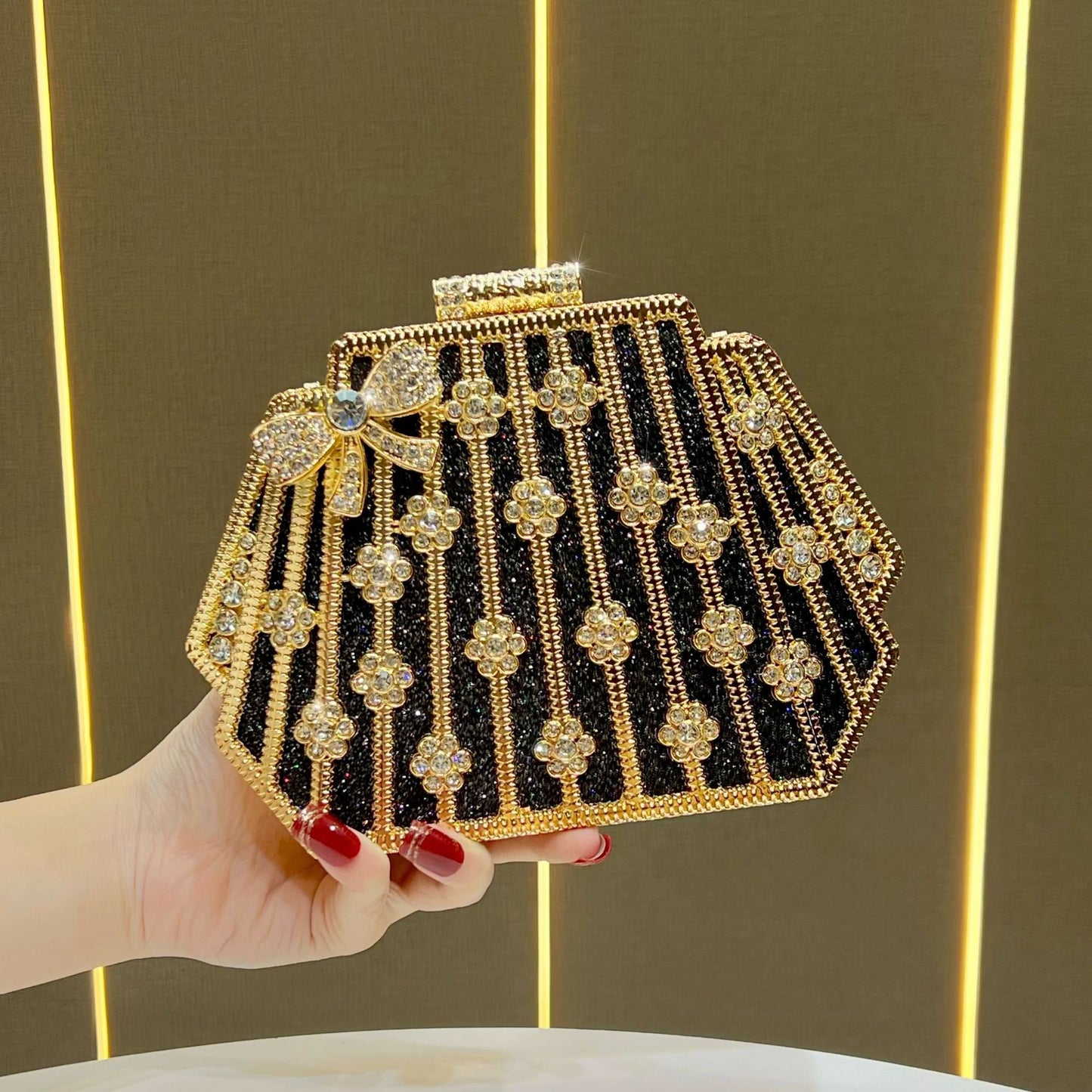 Women's Rhinestone-Embellished Light Luxury Evening Clutch, Premium Glamorous Top-Handle Crossbody Bag with Versatile Design, New Fashion Purse