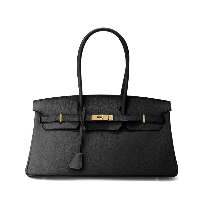 Chic 40cm Horizontal Birkin-Inspired Tote Bag for Women, Premium Top-Layer Cowhide Leather Crossbody Top-Handle Handbag with Spacious Large Capacity, Ideal Commuter Shoulder Bag