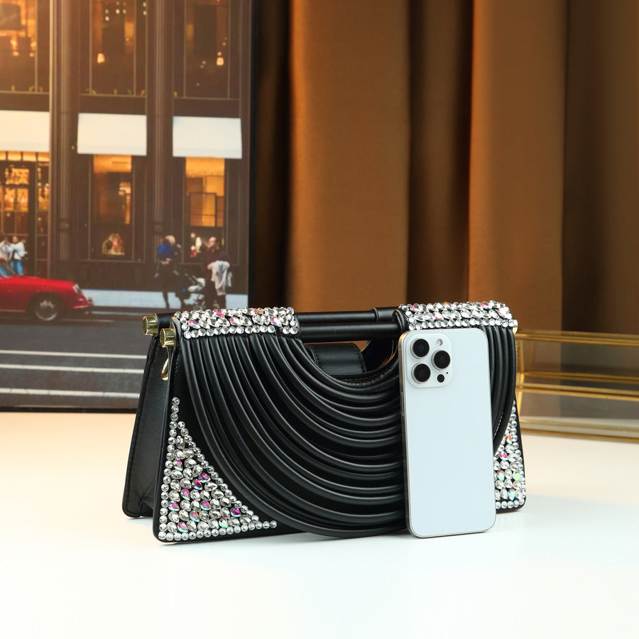 Chanel-Style Rhinestone Embellished Tote Bag for Women Fall Winter Evening Shoulder Crossbody Handbag, Sparkly Glamorous Purse with Premium Design