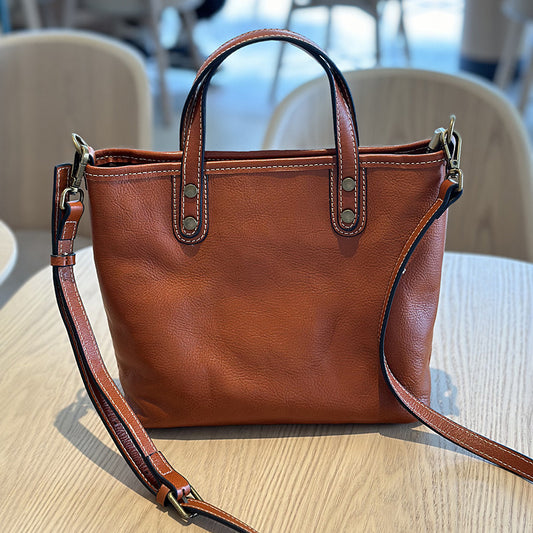Genuine Top Layer Vegetable-Tanned Cowhide Handbag for Women, Vintage Minimalist Shoulder Crossbody Purse, Casual Work Commute Bag for Ladies