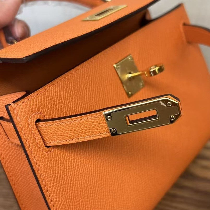 Genuine Leather Handmade Waxed Thread Mini 2nd Gen Kelly-Style Bag for Women, Classic Palm Texture Shoulder Crossbody Top Handle Purse, Premium Handbag for Ladies