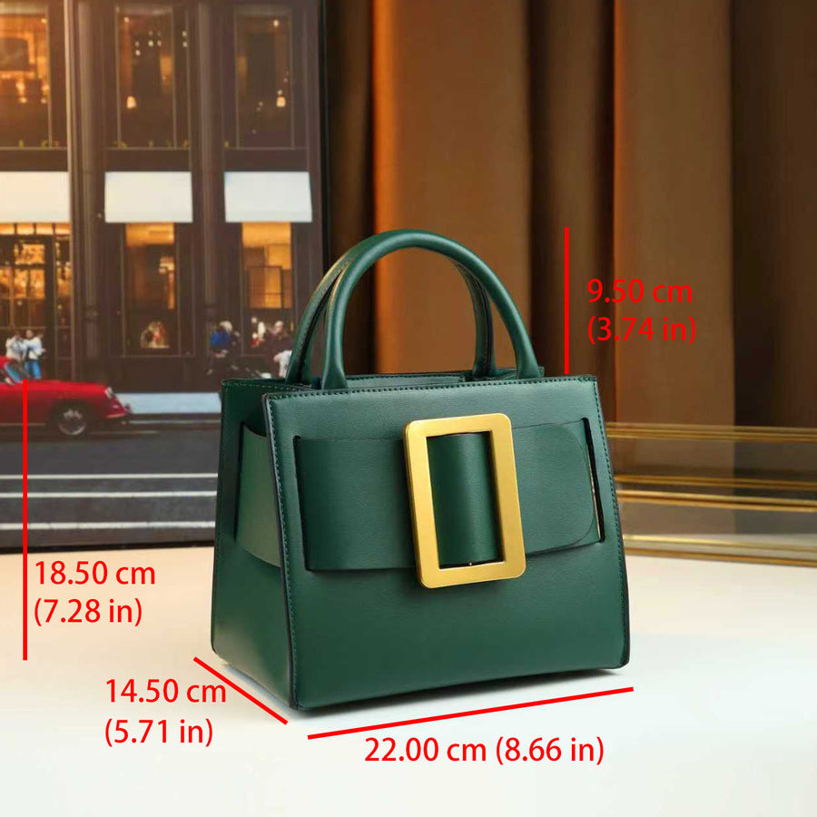 Square Buckle Mini Bag for Women Niche Designer Top Handle Purse, Premium Solid Color Shoulder Crossbody Handbag with Elegant Hardware Accent