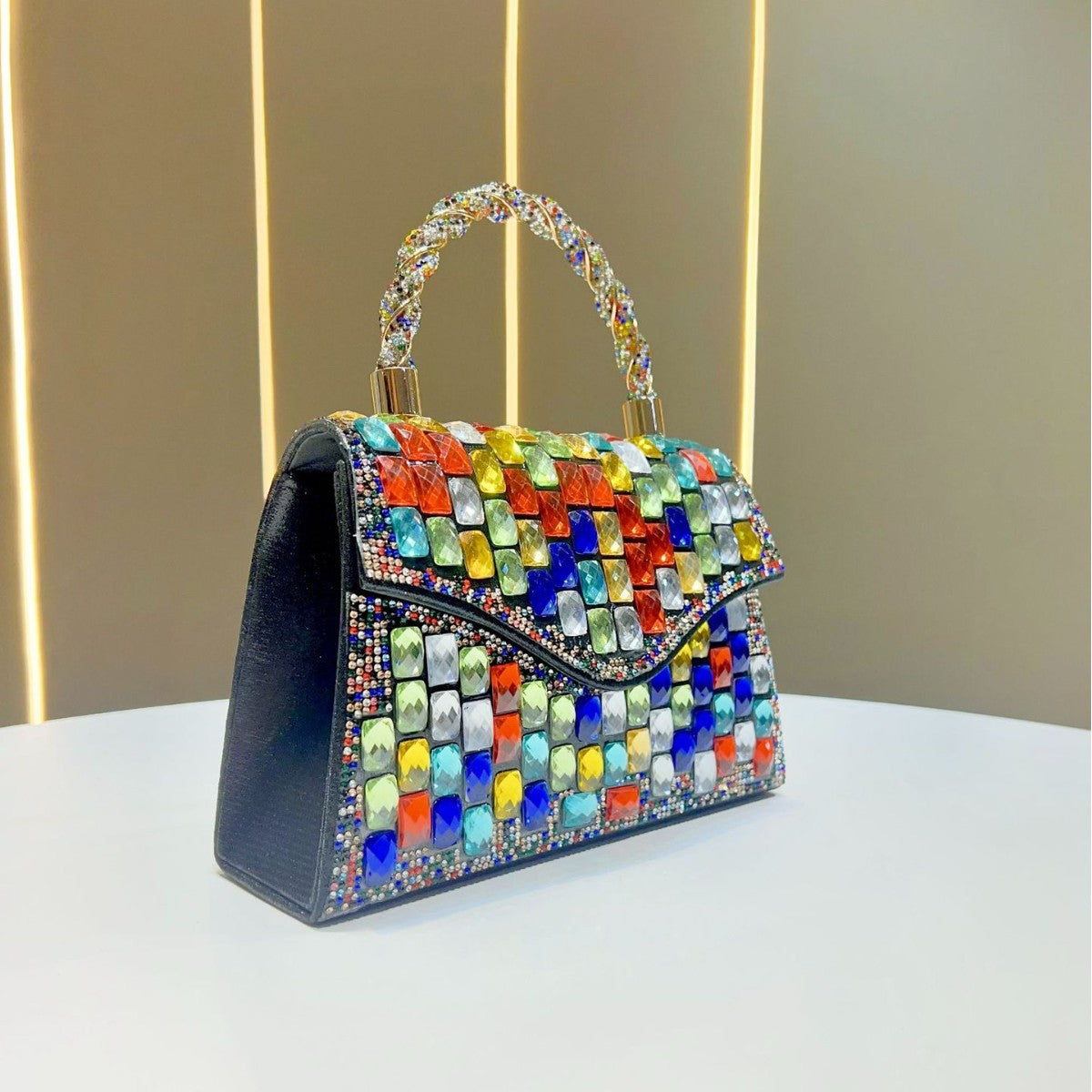 Women's Glamorous Evening Clutch, Chain Top-Handle Crossbody Bag for Formal Dress, Holiday Season Party Purse
