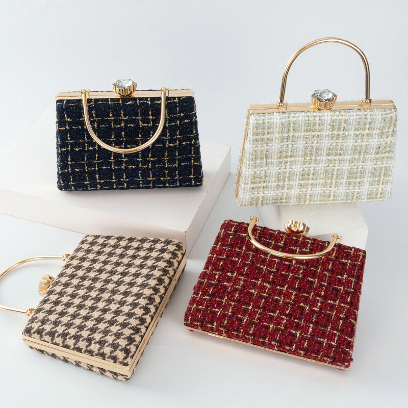 Elegant Winter Tweed Chanel-Style Evening Bag for Women, A Premium Top-Handle Banquet Handbag with Classic Versatile Design, Perfect for Special Occasions