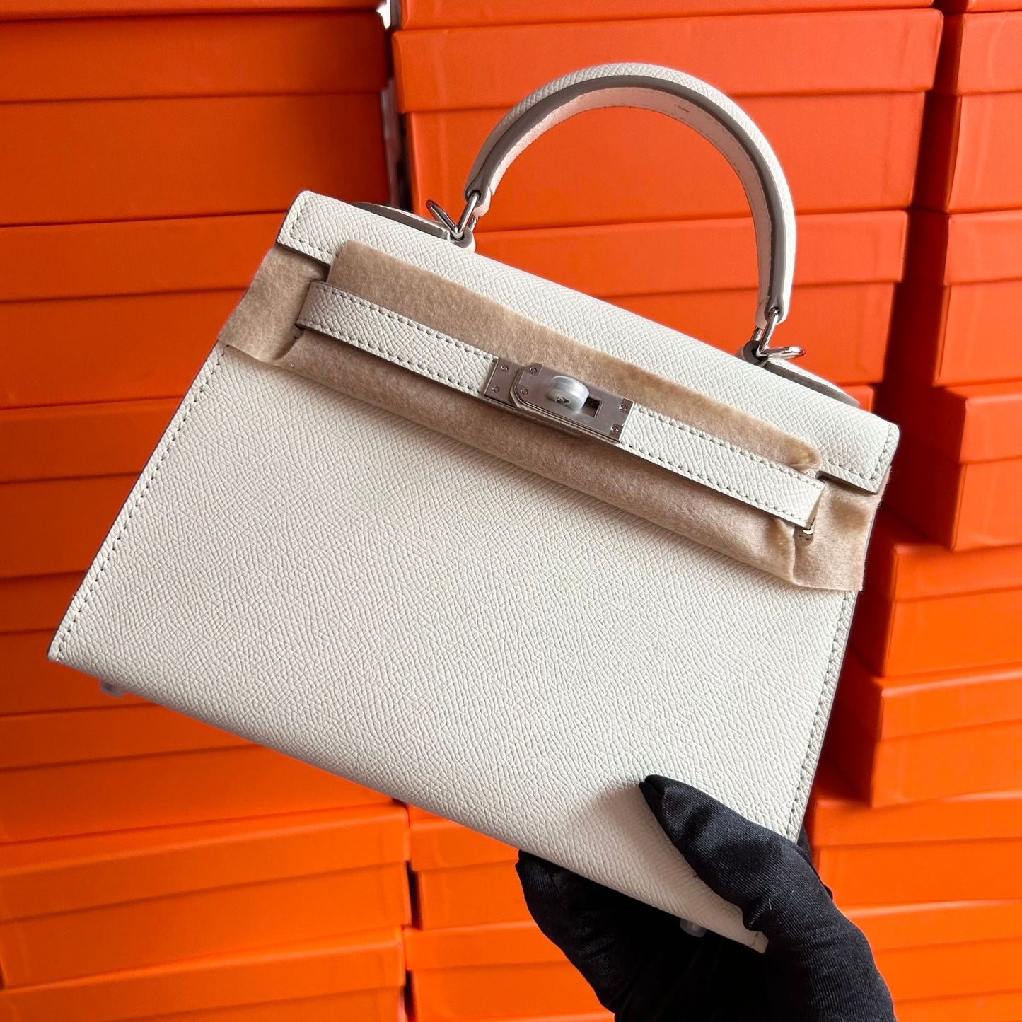 Genuine Leather Palm Texture 2nd Gen Kelly-Style Bag for Women, New Mini Birkin-Style Top Handle Crossbody Purse, Premium Trendy Handbag for Ladies