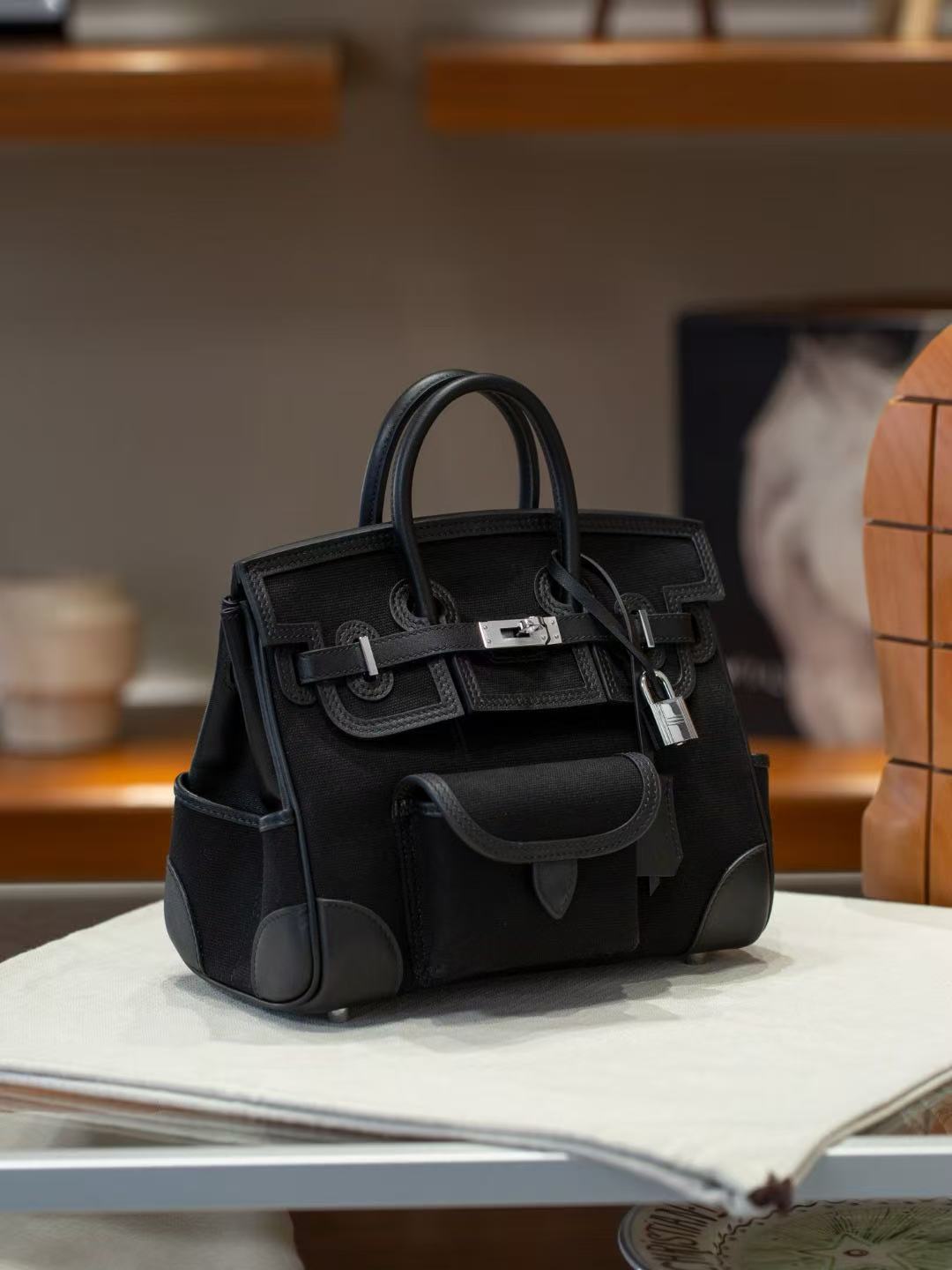 Genuine Leather and Canvas Crossbody Bag for Women, Hermès-Inspired Cargo Birkin-Style Tote Bag with Top-Grain Cowhide Leather Trim, Spacious Versatile Handbag with Top Handle and Shoulder Strap, Luxury Everyday Carry Purse