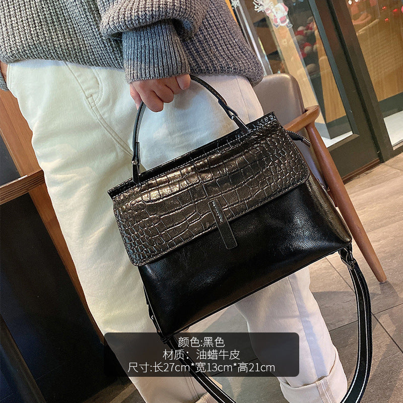 Waxed Cowhide Briefcase Tote for Women Large Genuine Leather Shoulder Crossbody Handbag, Versatile Fashion Purse with Premium Finish