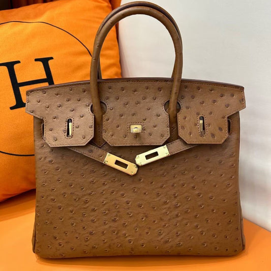 Premium Ostrich-Embossed Birkin-Inspired Tote Bag for Women, Top-Layer Cowhide Leather with Spacious Large Capacity, Casual Top-Handle Handbag for Everyday Style