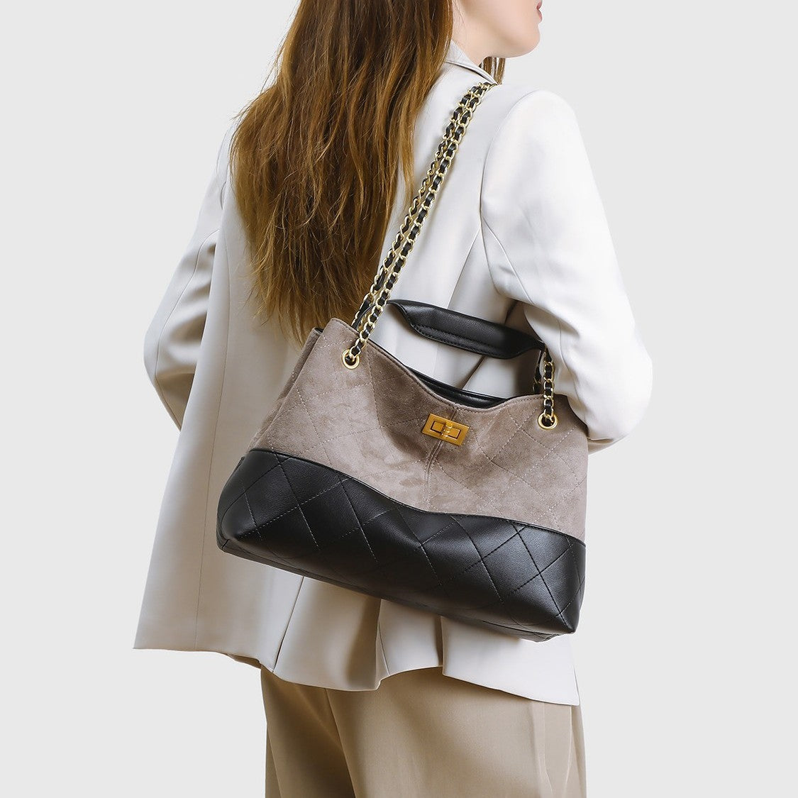 Genuine Leather Vintage Patchwork Quilted Tote Bag for Women, New Large Capacity Commute Shoulder Underarm Purse with Chain Strap, Premium Handbag for Ladies