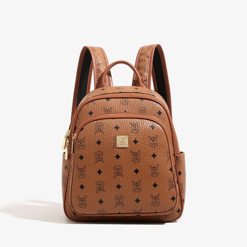 Genuine Soft Leather Large Capacity Backpack for Women, New Trendy Printed Travel Commute Daypack, Casual Everyday Bag for Ladies