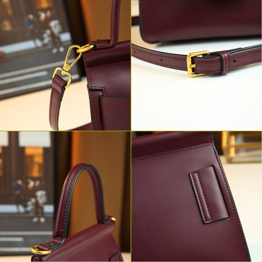 Korean Style Belt Buckle Square Bag for Women Minimalist Top Handle Shoulder Crossbody Purse, Versatile Elegant Handbag with Clean Modern Design