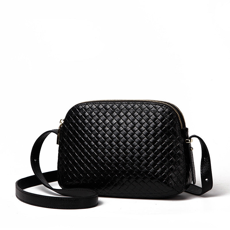 Multi-Layer Woven Genuine Leather Bag, Versatile Shoulder Crossbody Purse, Fashionable Cowhide Mom Handbag for Women