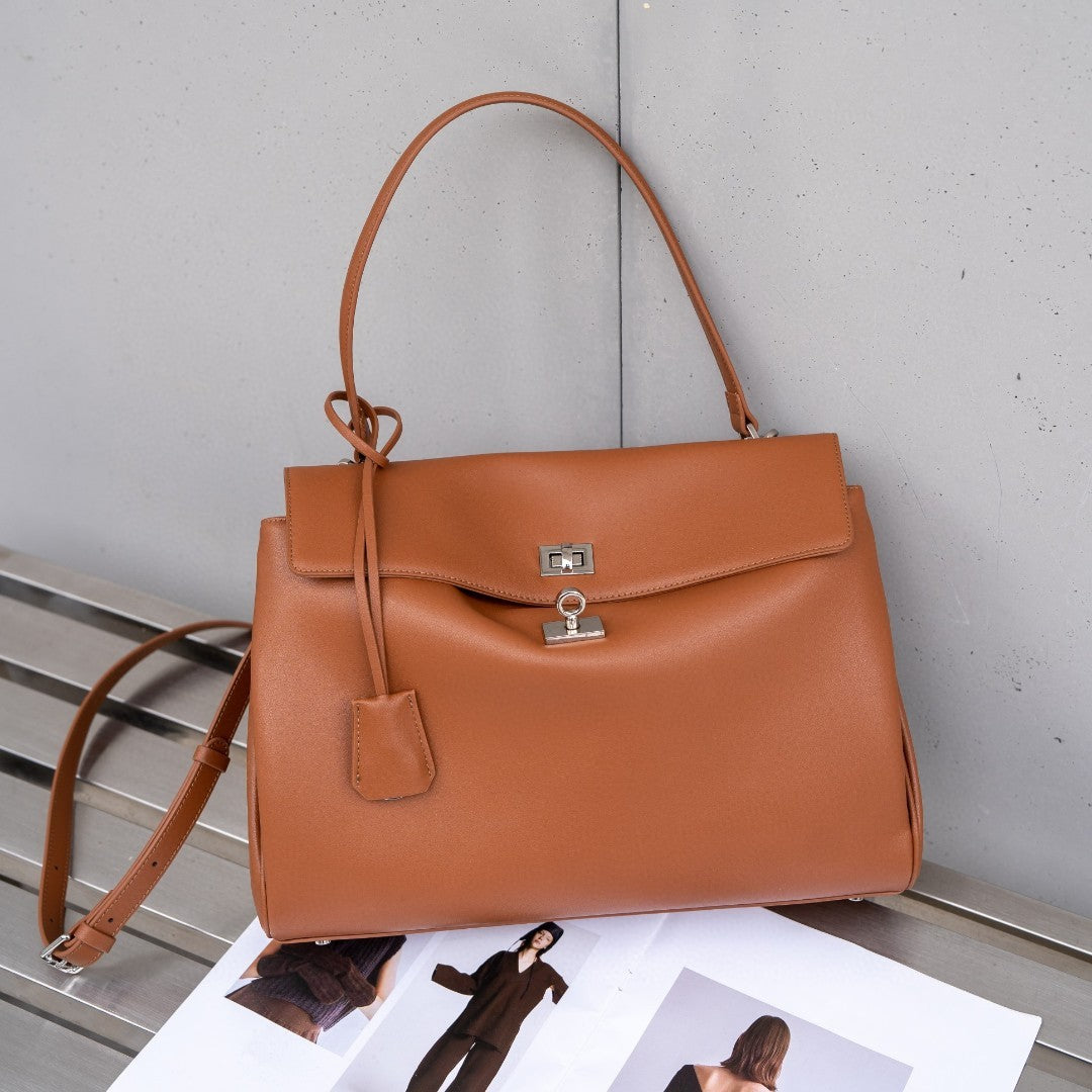 Chic Large Capacity Tote Bag for Women, Designer-Inspired Top-Handle Crossbody Shoulder Handbag with Classic Turn-Lock & Bow Detail, Versatile Commuter Purse for Work Travel & Everyday Use