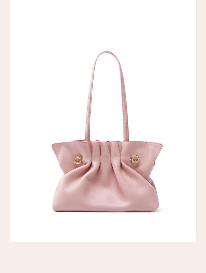 Genuine Leather Pleated Cloud Tote Bag for Women, New Versatile Fashionable Shoulder Crossbody Purse, Large Capacity Casual Everyday Handbag for Ladies