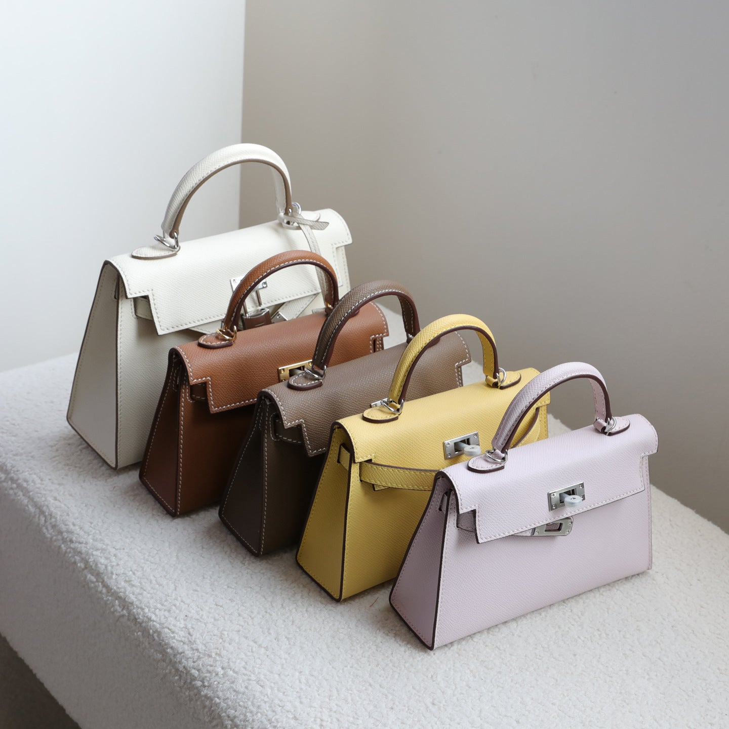Safiano Palm Grain Leather Kelly Mini Bag for Women Shoulder Crossbody Handbag, Premium Textured Purse with Timeless Elegance