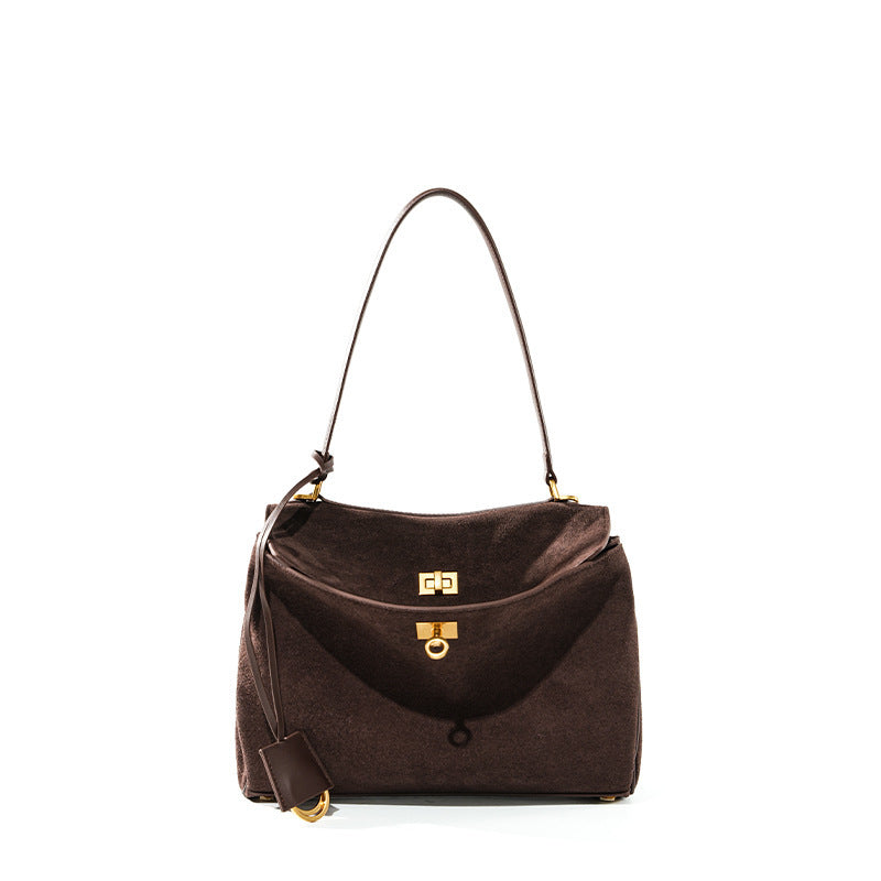 Suede Tote Bag for Women Large Capacity Vintage Shoulder Handbag, Elegant Stylish Purse with Soft Luxurious Texture