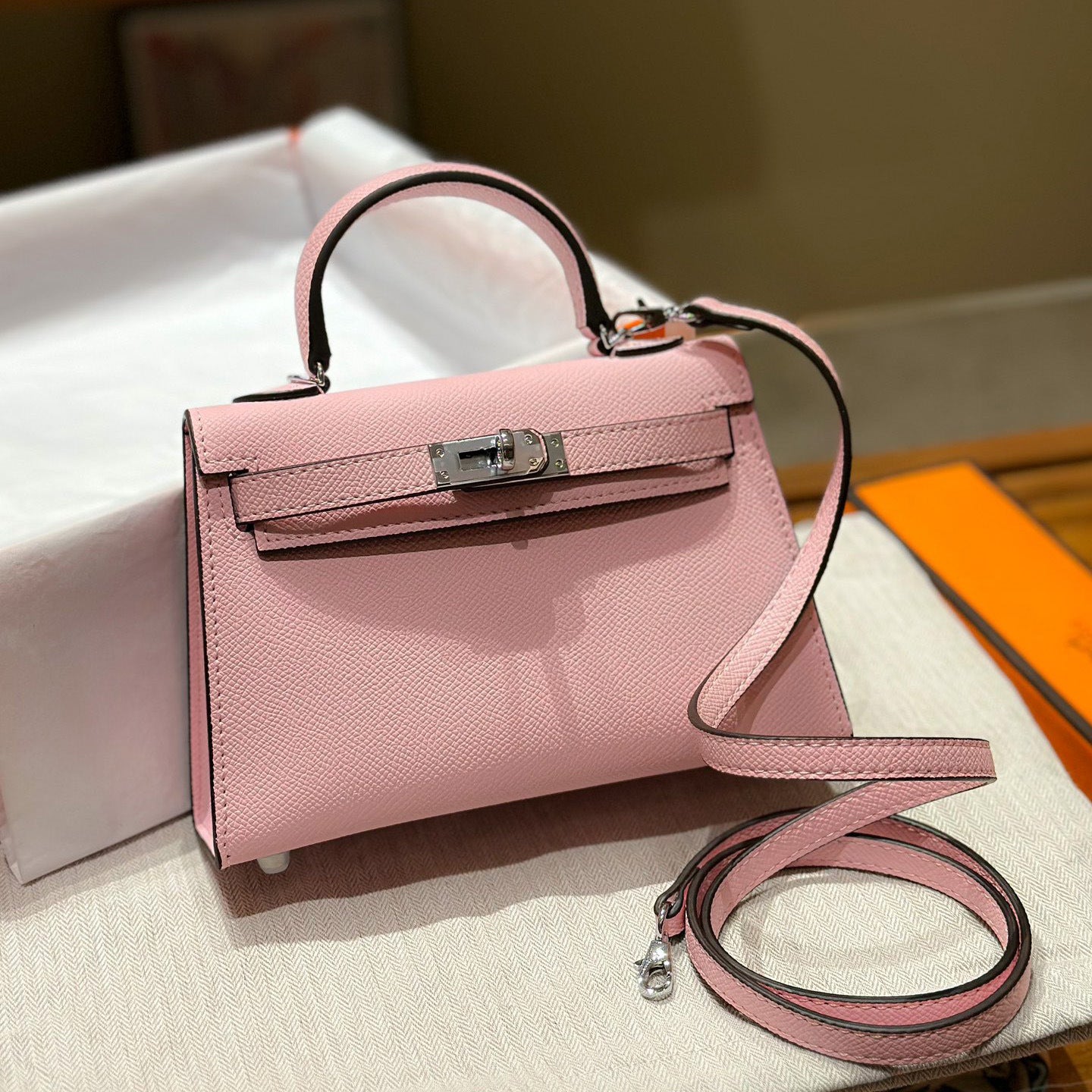 Genuine Leather Palm Pattern 2nd Gen Kelly-Style Handbag for Women, Gold & Silver Hardware Top Handle Shoulder Crossbody Purse, Fashionable Bag for Ladies