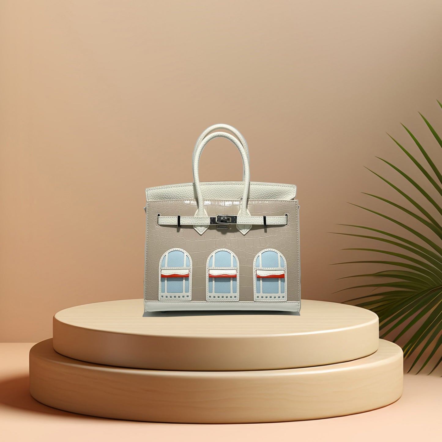 New Arrival Croc-Effect Genuine Leather House-Shaped Bag for Women, A High-End Versatile Top-Handle Shoulder Crossbody Handbag with Fashionable Premium Design