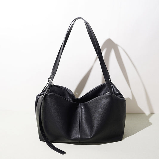 Genuine Leather Niche Tote Bag for Women, Minimalist Versatile Shoulder Top Handle Purse, Large Capacity Casual Commute Handbag for Ladies