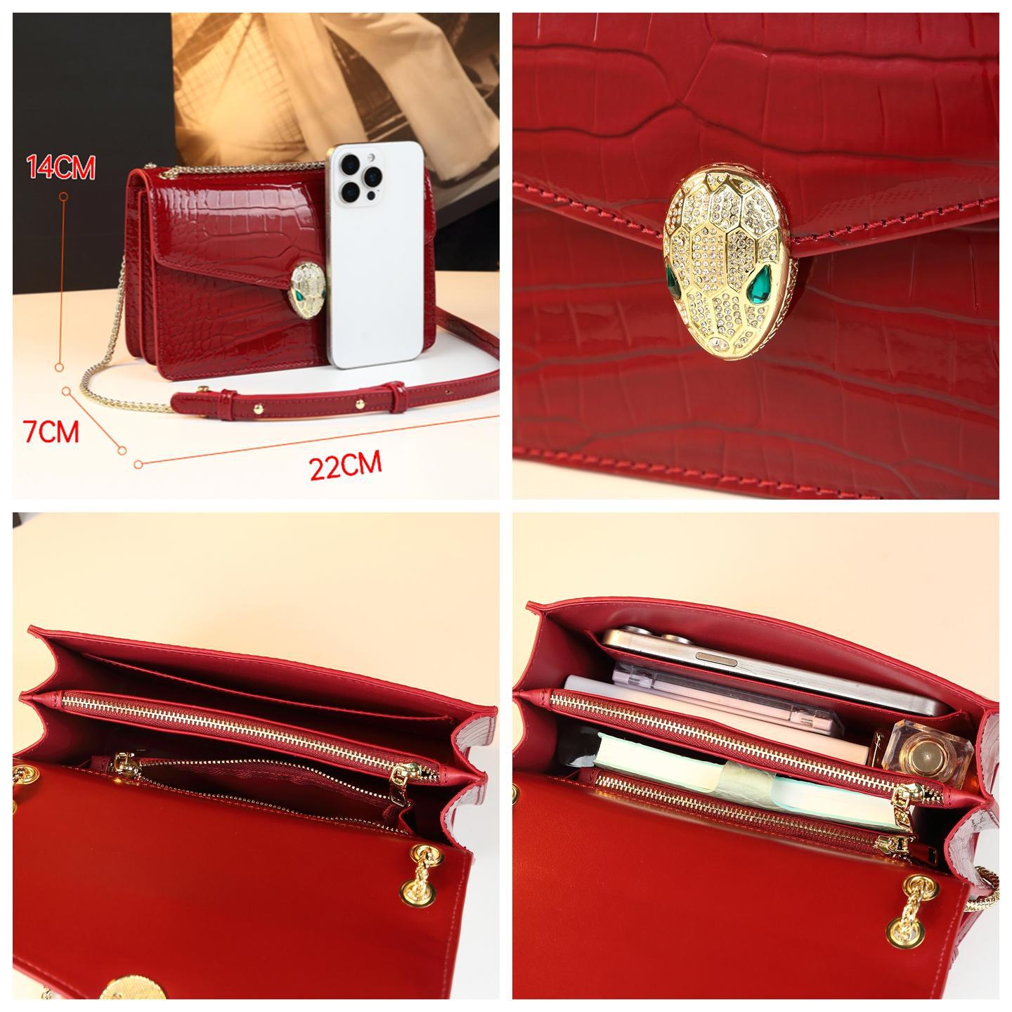 New Arrival Croc-Effect Genuine Leather Small Square Bag for Women, A Serpent-Head Chain Crossbody Shoulder Handbag with Elegant Design