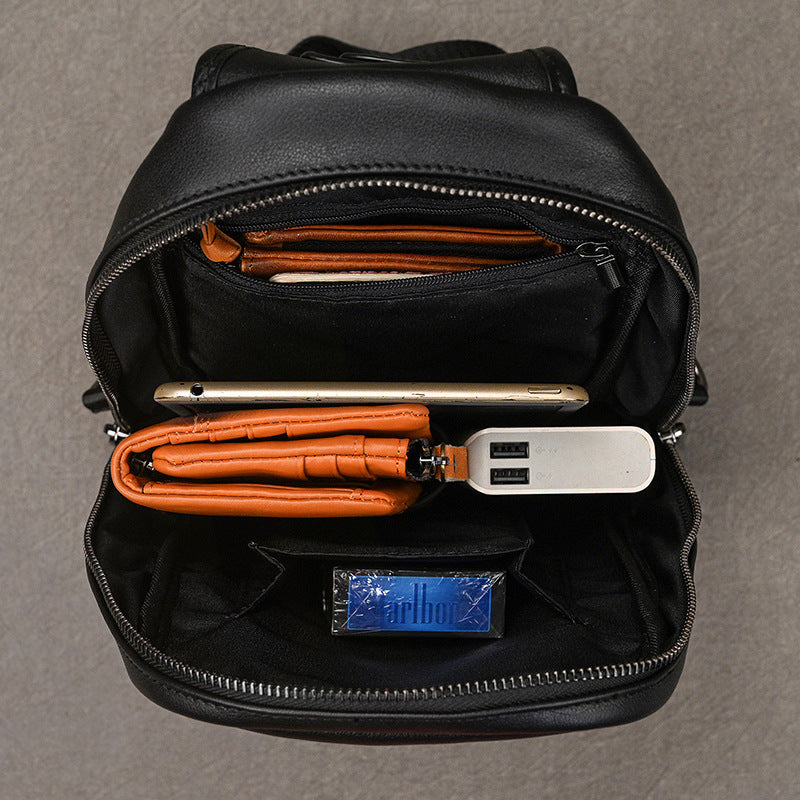 Black Genuine Leather Large Capacity Chest Bag, Crossbody Shoulder Backpack Fits iPad, Casual Work Commute Bag for Men