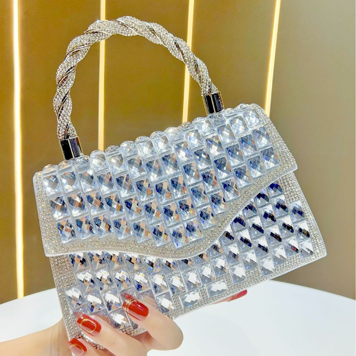 Women's Glamorous Evening Clutch, Chain Top-Handle Crossbody Bag for Formal Dress, Holiday Season Party Purse