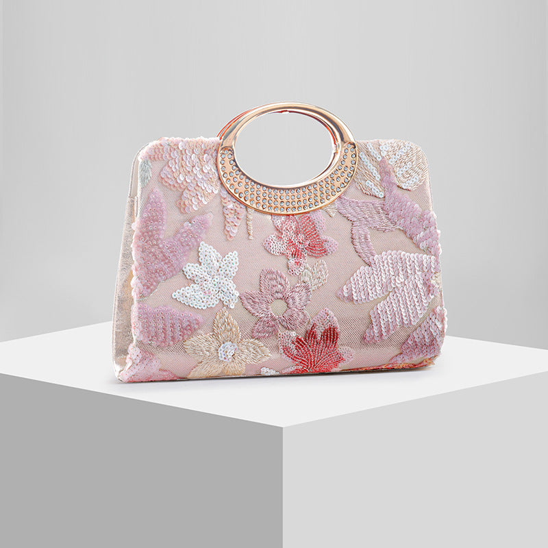 Pearl Embroidered Evening Clutch for Women, Fashionable Formal Gown Wedding Purse, Random Pattern Design Handbag for Ladies