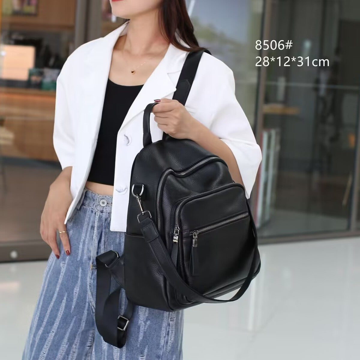 Genuine Top Layer Pebbled Cowhide Leather Backpack for Women, Multi-Pocket Large Capacity Commute Casual Daypack, Versatile Travel Shoulder Bag for Ladies