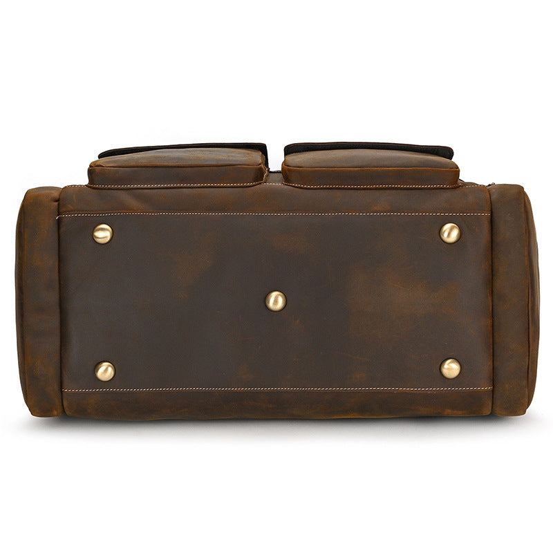 Large Capacity Crazy Horse Leather Travel Duffle, Top Handle Crossbody Business Bag, Premium Cowhide Luggage for Men