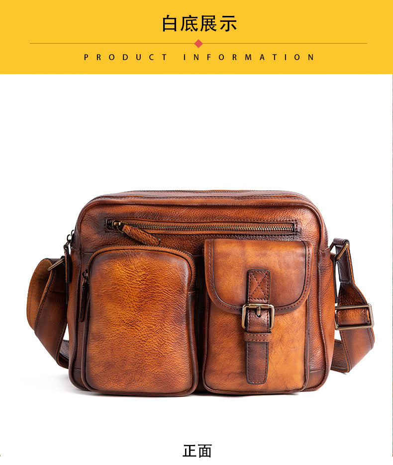 Genuine Italian Top Layer Cowhide Leather Crossbody Bag for Men, Hand-Stained Casual Shoulder Handbag, Premium Quality Top Handle Purse for Gentlemen