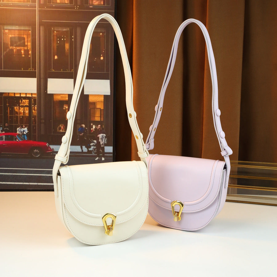 Vintage Saddle Bag for Women Korean Style Half-Moon Shoulder Crossbody Purse, Premium Textured Handbag with Versatile Elegant Design
