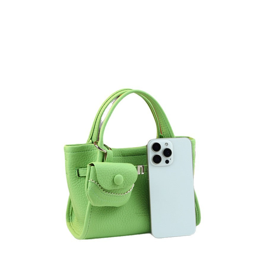 Soft Leather Mini Sub-Bag Set for Girls Pocket Detail Shoulder Crossbody Handbag, Fresh Macaron Color Purse with Versatile Style