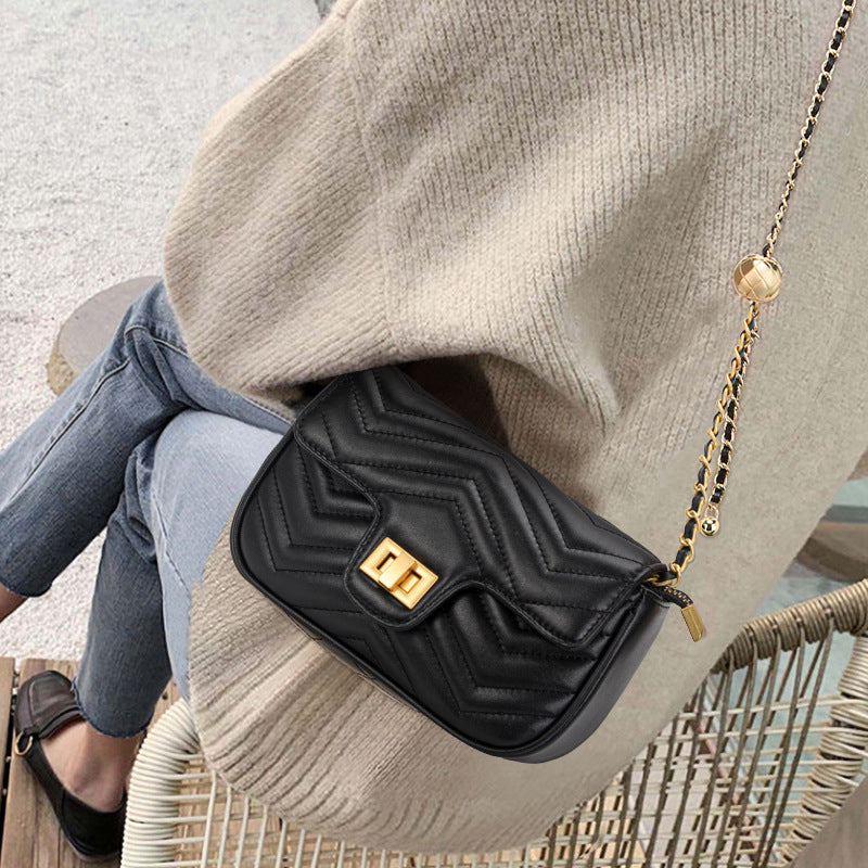 New Chain Small Square Bag in Genuine Cowhide, Versatile Summer Crossbody Purse, Premium Leather Handbag for Women