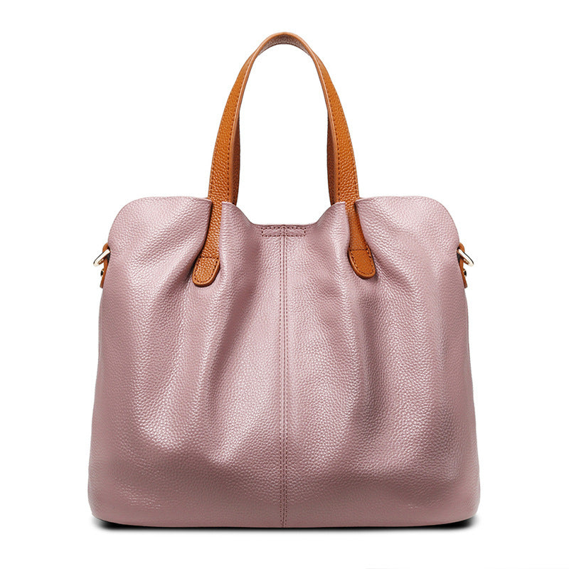 Color Block Mother-Child Tote in Top Layer Cowhide, Large Capacity Crossbody Shoulder Purse, Premium Handbag for Women