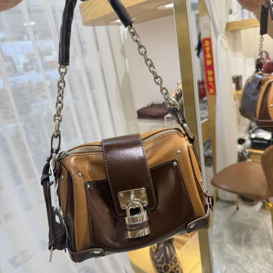 Vintage Biker Lock Stud Tote Bag for Women Large Capacity Shoulder Crossbody Handbag, Edgy Hardware Purse with Versatile Style